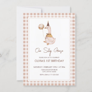 Adorable One Silly Goose Birthday Invitation