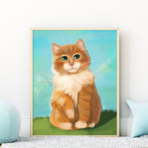 Adorable Orange Cat Digital Painting Poster