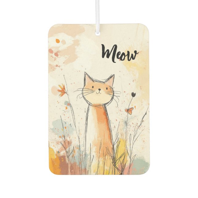 Adorable Orange Cat Illustration Personalised Car Air Freshener (Front)