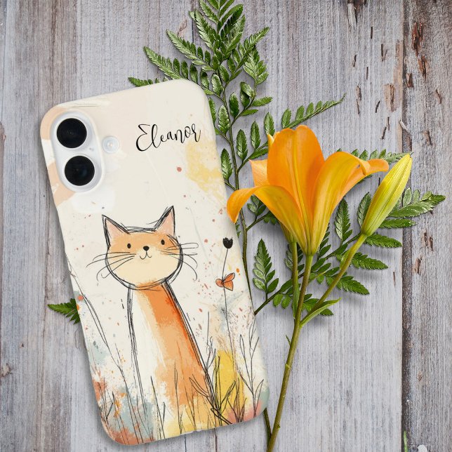 Adorable Orange Cat Illustration Personalised Case-Mate iPhone Case (Adorable Cat Phone Case)