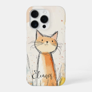 Adorable Orange Cat Illustration Personalised iPhone 16 Pro Case