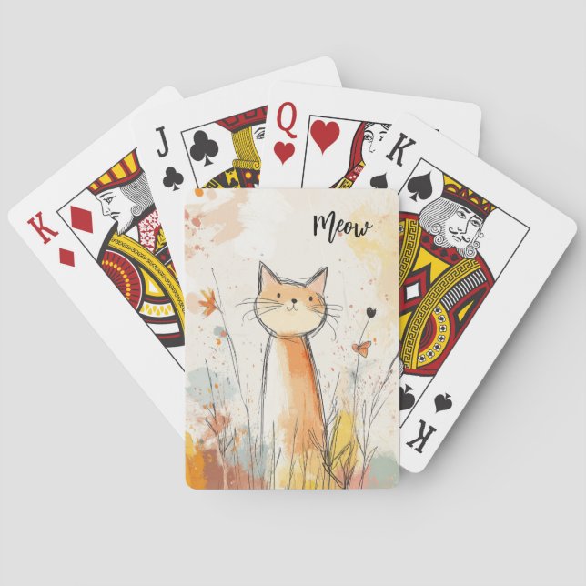 Adorable Orange Cat Illustration Personalised Playing Cards (Back)