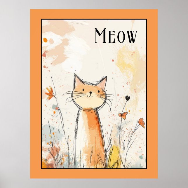 Adorable Orange Cat Illustration Poster (Front)
