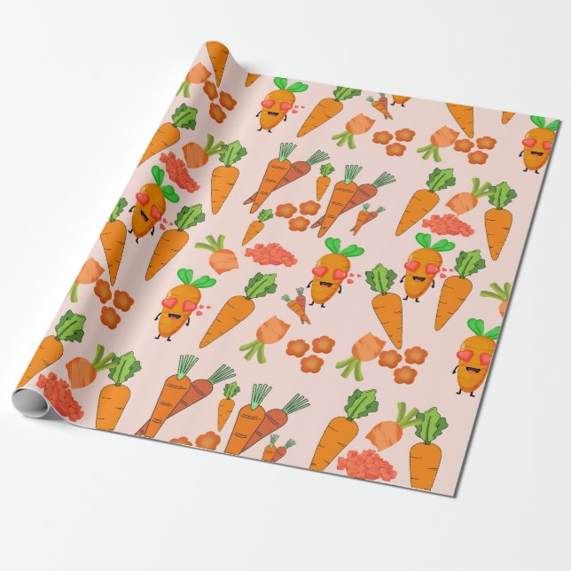 Adorable Orange Party Carrot  Wrapping Paper (Unrolled)