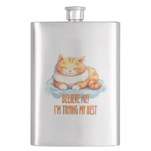 Adorable Orange Tabby Cat- I'm Trying My Best Hip Flask
