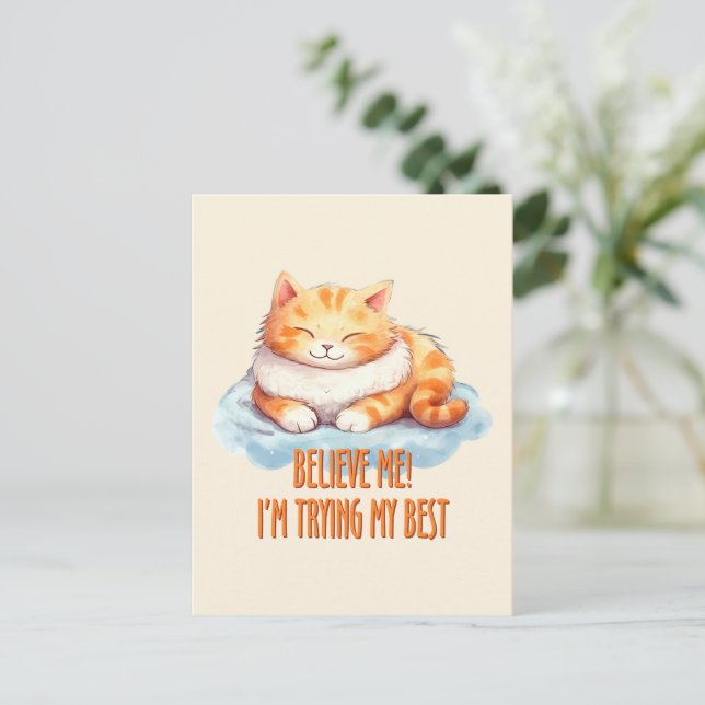 Adorable Orange Tabby Cat- I'm Trying My Best Postcard (Standing Front)