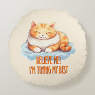 Adorable Orange Tabby Cat- I'm Trying My Best Round Cushion