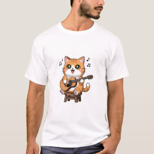 Adorable Orange Tabby Cat Playing Acoustic Guitar T-Shirt