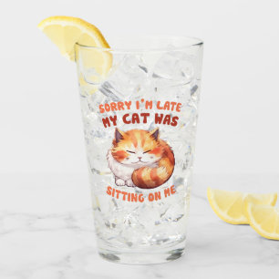Adorable Orange Tabby Cat- Sorry I'm Late Glass