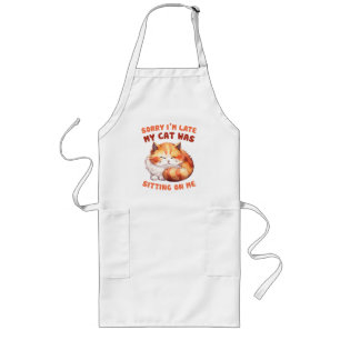 Adorable Orange Tabby Cat- Sorry I'm Late Long Apron