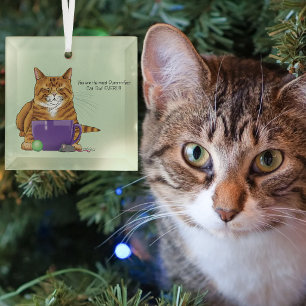 Adorable Orange Tabby Green Father’s Day Purple Glass Tree Decoration