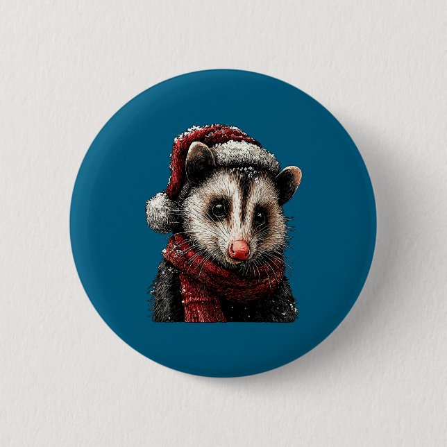 Adorable Ossum In Santa Hat Snowy Winter Christmas 6 Cm Round Badge (Front)