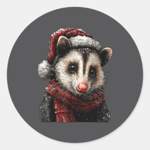 Adorable Ossum In Santa Hat Snowy Winter Christmas Classic Round Sticker