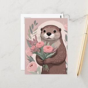 Adorable Otter Boho Flowers Postcard