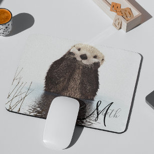 Adorable Otter Cute Personalised Monogram Mouse Mat