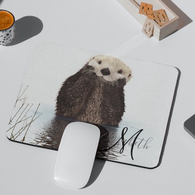 Adorable Otter Cute Personalised Monogram Mouse Mat (Creator Uploaded)