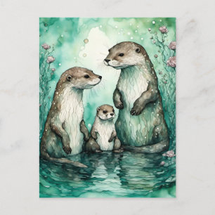 Adorable Otter Family With Baby Otter Postcard