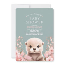 Adorable Otter Girl Baby Shower with Pink Flowers