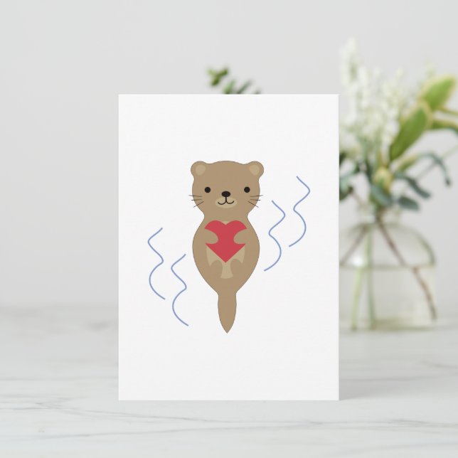 Adorable Otter Hugging a Heart Holiday Card (Standing Front)