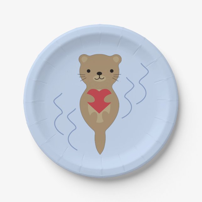 Adorable Otter Hugging a Heart Paper Plate (Front)