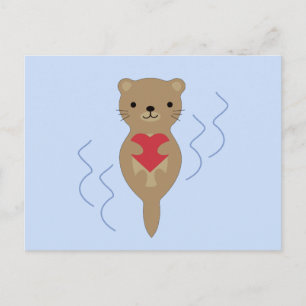 Adorable Otter Hugging a Heart Postcard