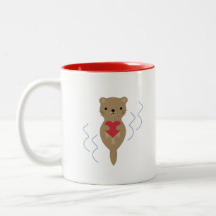 Adorable Otter Hugging a Heart Two-Tone Coffee Mug