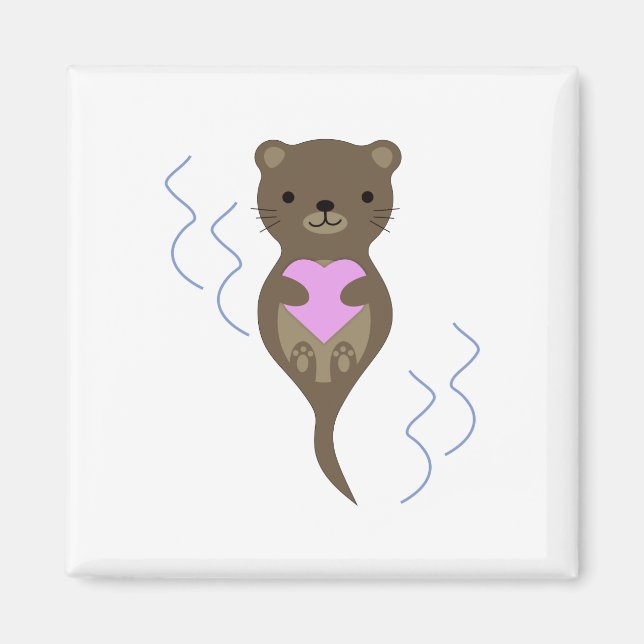 Adorable Otter Hugging a Pink Heart Magnet (Front)