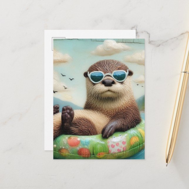 Adorable Otter on a Floating Ring Postcard (Front/Back In Situ)