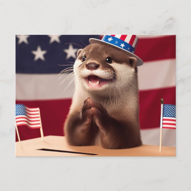 Adorable Otter Patriotic Vote Ballot Box Postcard (Front)