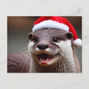 Adorable Otter Santa Hat Postcard