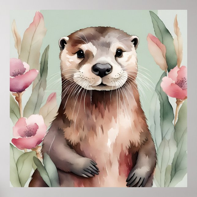 Adorable Otter Watercolor Poster (Front)