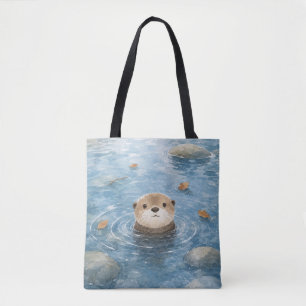 Adorable Otter Watercolor Tote Bag
