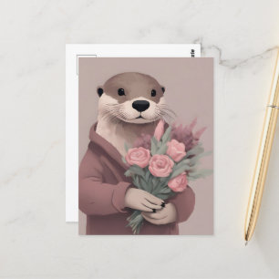 Adorable Otter With Flowers Postcard
