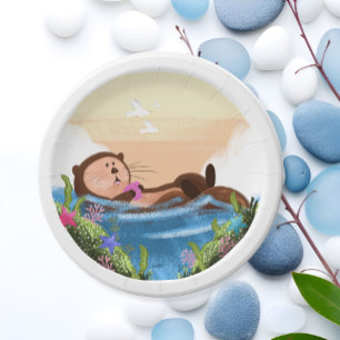Adorable "Otterly Amazing" Floating Otter Paper Plate