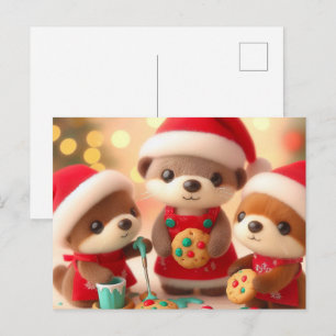 Adorable Otters Decorate Christmas Cookies Postcard