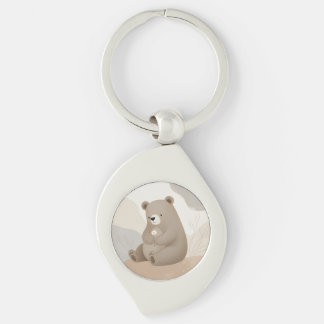 Adorable Ours Brun à la Marguerite - Aquarelle Key Ring