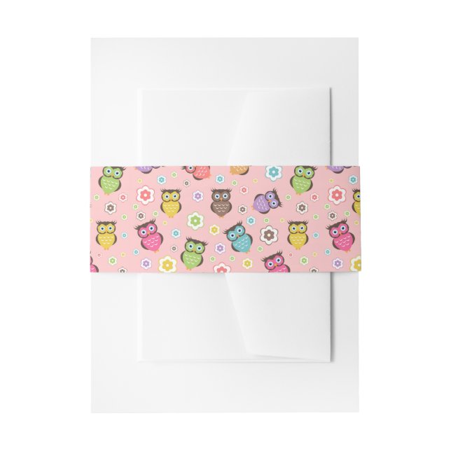 Adorable Owl and Floral Design Invitation Belly Band (Front Example)