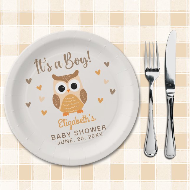 Adorable Owl Baby Shower Boy Boho Paper Plate (Creator Uploaded)