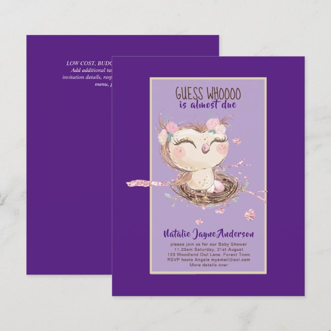 Adorable OWL Baby Shower Girls or Boys Invitation (Front/Back)