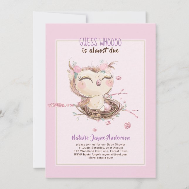 Adorable OWL Baby Shower Girls or Boys Invitation (Front)