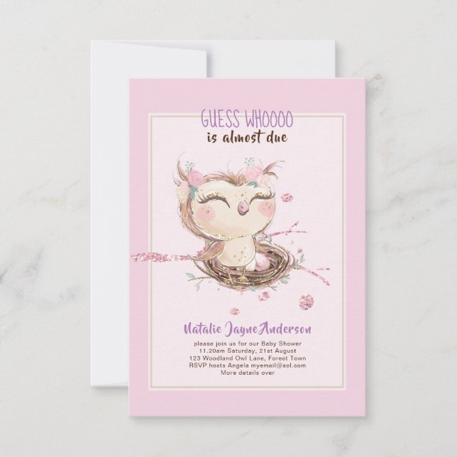 Adorable OWL Baby Shower Girls or Boys Invitation (Front)