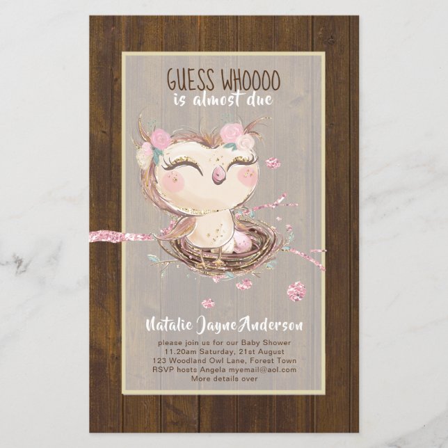 Adorable OWL Baby Shower Girls or Boys Invitation Flyer (Front)