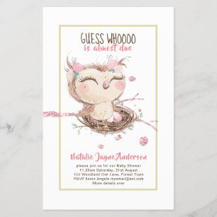 Adorable OWL Baby Shower Girls or Boys Invitation Flyer