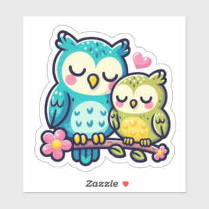 Adorable Owl Couple in Love - Cute Cartoon Art