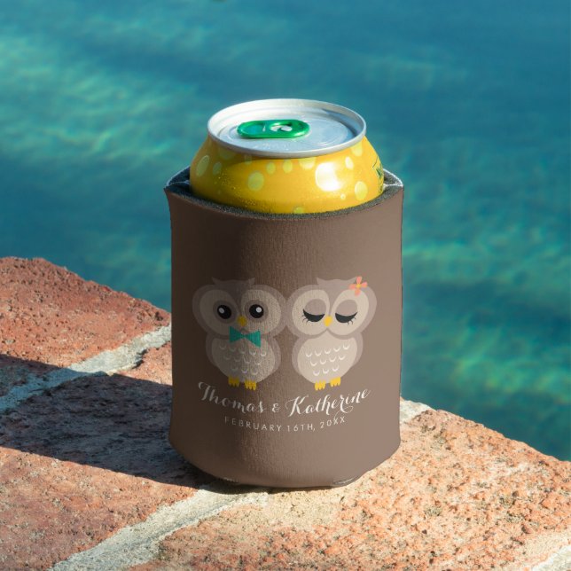 Adorable Owl Couple Personalised Can Cooler (In Situ Pool)