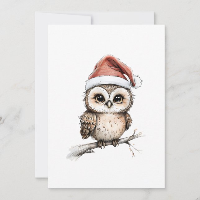 Adorable Owl in Santa Hat – Holiday Ilustration (Front)