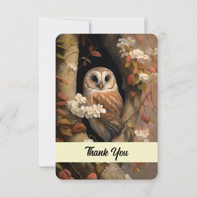Adorable Owl Oil Painting Thank You Card (Front)
