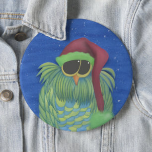Adorable Owl with Santa Hat 6 Cm Round Badge
