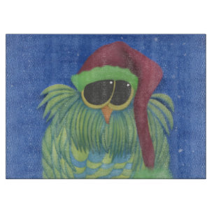 Adorable Owl with Santa Hat Cutting Board
