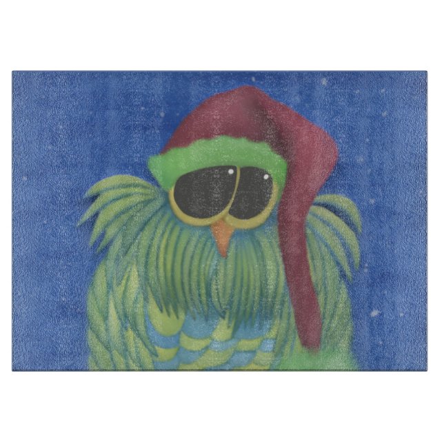 Adorable Owl with Santa Hat Cutting Board (Front)